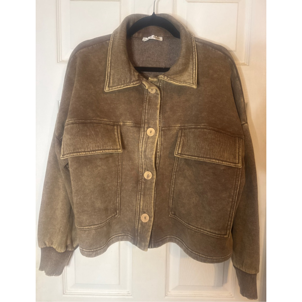 Women's ZENANA Brown Washed Shacket S/M